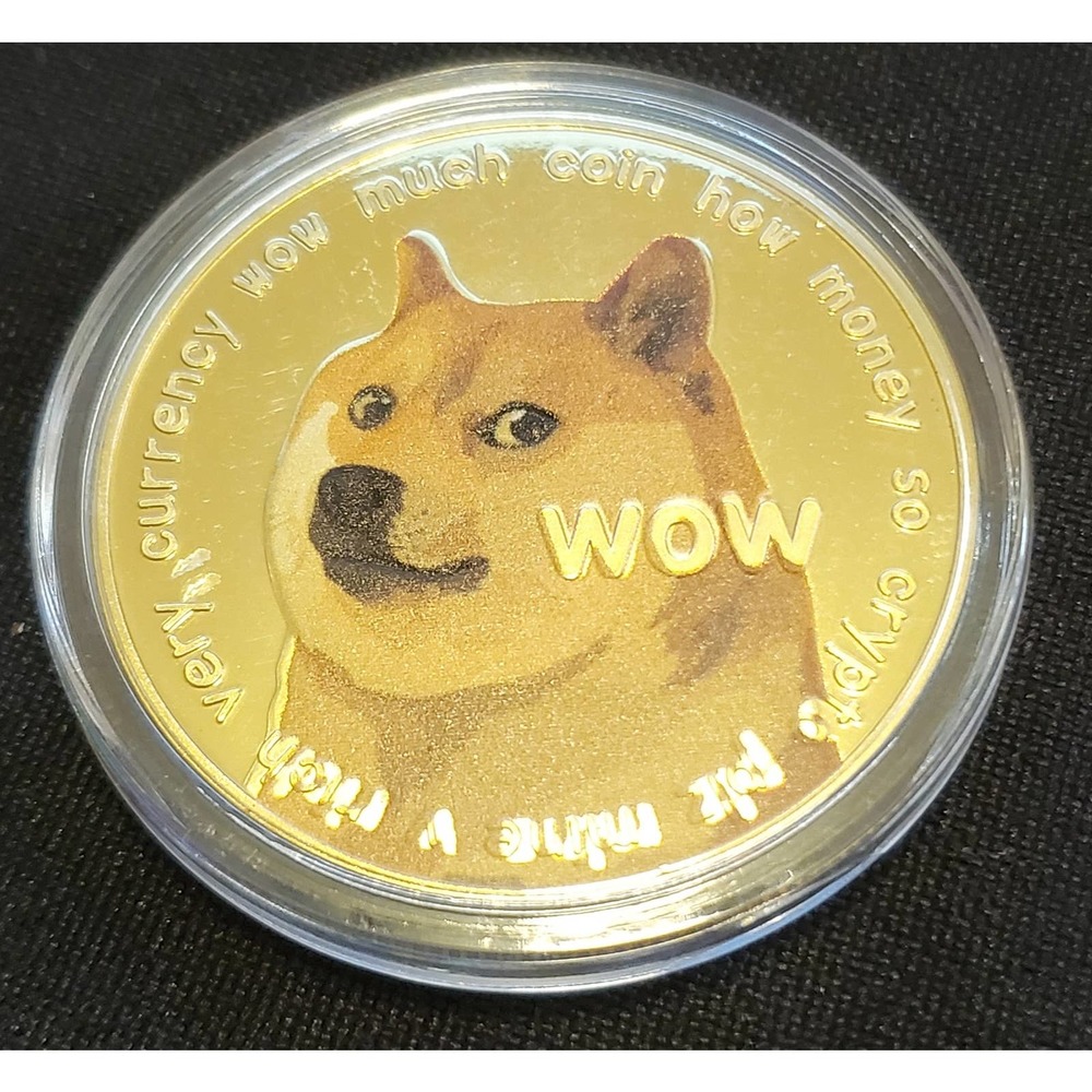 Dogecoin Commemorative Golden color 1oz coin In Plastic Protective Case